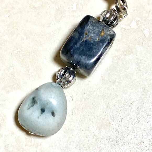 2/$20 Natural Black Blue Calcite Necklace, Genuine Gemstone Lariat Cord Necklace - Picture 7 of 12